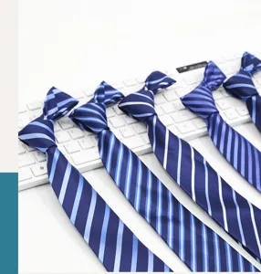 Classic blue striped tie for men formal business wedding career 8cm necktie detailed view.