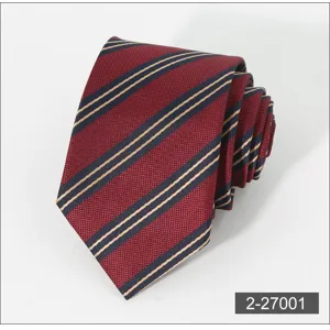 Men's classic striped business necktie in red and blue, elegant professional suit accessory detail.