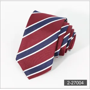 Classic striped men's necktie in burgundy and blue, perfect for business formal attire.