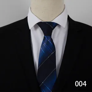 Men's business formal striped tie matching with white shirt and black suit jacket for professional wear.