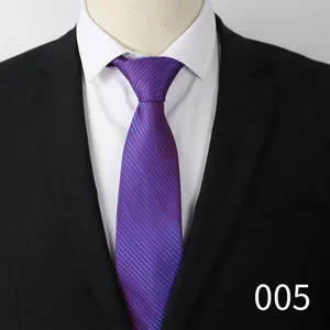 Detailed view of a stylish blue and burgundy striped men's business necktie on mannequin.