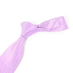 Detailed view of men's business purple striped necktie, elegant formal wear accessory.