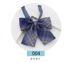 Blue plaid JK uniform bow tie, Japanese style school necktie accessory for women and girls.