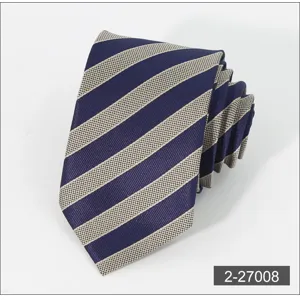 Men's business striped necktie formal wear classic navy blue and beige suit accessory 7cm