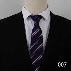 Classic mens business striped tie paired with white shirt and black suit for formal office wear.