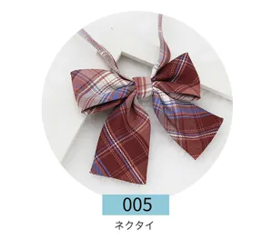 JK uniform plaid bow tie for women, sweet campus style necktie with ribbon and stripe design.