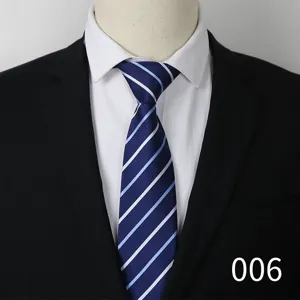 Blue striped men's tie, perfect for business suits, weddings, and formal professional wear.