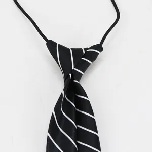 Kids Striped Necktie Preppy Style Zipper Tie Casual School Performance Tie Polyester Neckwear For Boys And Girls