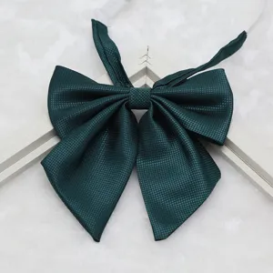 Dark green JK uniform bow tie, textured grid fabric, cute sailor collar accessory for women.
