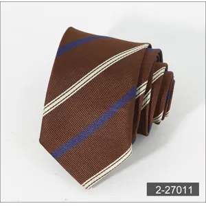 Classic men's brown striped formal business necktie, elegant professional suit accessory.