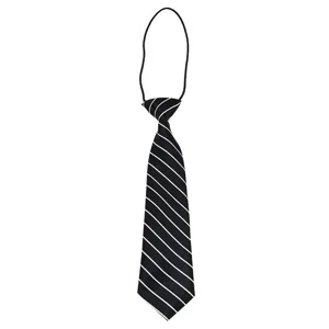 Striped student zipper tie, pre-tied academy style necktie for kids and school uniform wear.