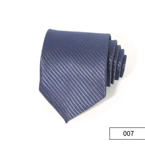 Blue striped men's necktie detail, 8cm width formal business tie for groom and wedding.