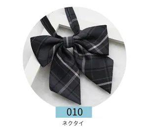 Japanese JK uniform black plaid bow tie, sweet sailor suit accessory for daily college style.