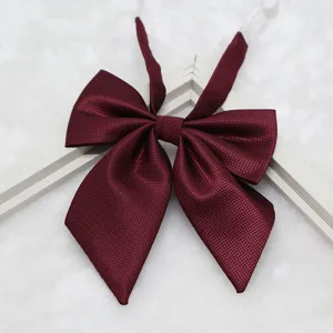 Dark red plaid JK uniform bow tie, cute student sailor school tie accessory for girls detail