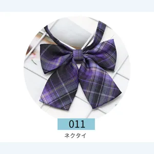Purple plaid JK bow tie detail, Japanese style school uniform necktie accessory for women.