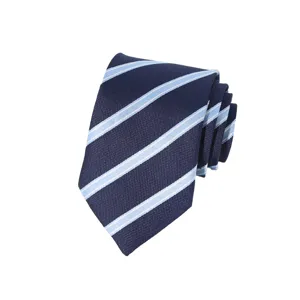 Blue striped tie for men business formal wedding 8cm necktie detail view fashion design