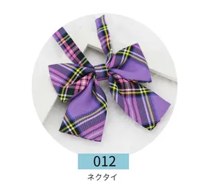 Japanese JK uniform purple plaid bow tie cute school ribbon neckwear accessory for daily