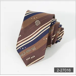 Classic brown striped men's necktie with elegant woven patterns for business formal wear.