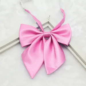 Pink JK uniform bow tie, Japanese style schoolgirl collar ribbon accessory, cute student neckwear.