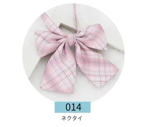 Pink plaid JK bow tie, Japanese style school uniform ribbon collar accessory for women.