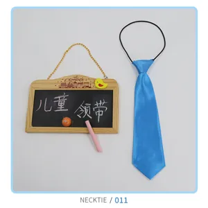 Blue children tie with elastic band, cute silk necktie for boys and girls daily wear.