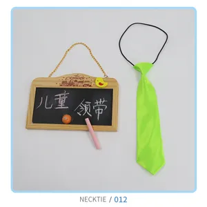 Bright green children necktie with elastic band, cute kids fashion accessory for parties.
