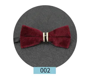 Noeud papillon en velours bordeaux pour homme avec anneau strass pour costume de mariage