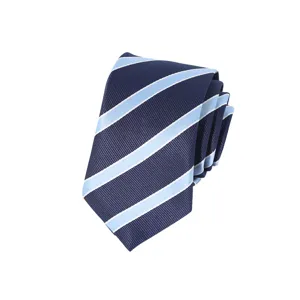 Men's Classic Dark Blue Necktie with Light Blue Diagonal Stripes Business Formal Accessory