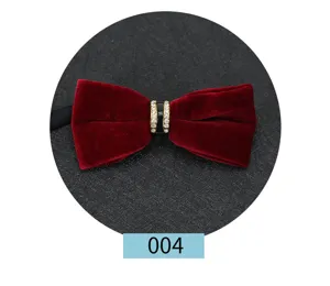 Nœud papillon classique en velours rouge pour homme avec boucle en métal et strass.