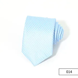 Men's business necktie in light blue with classic stripes, elegant 8cm formal accessory.