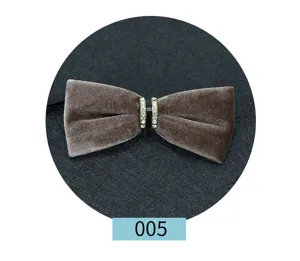 Noeud papillon en velours pour costume d'affaires, noeud papillon marron avec strass.