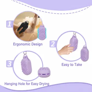 Silicone soap pouch shower scrubber dual-sided exfoliating bath brush with hanging strap