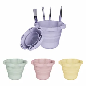 Foldable Silicone Makeup Brush Cleaning Bowl Portable Cosmetic Brush Cleaner Mat Tool With Drying Rack Storage Slot