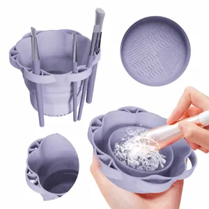 Folding silicone makeup brush cleaning cup portable washing tool brush holder container