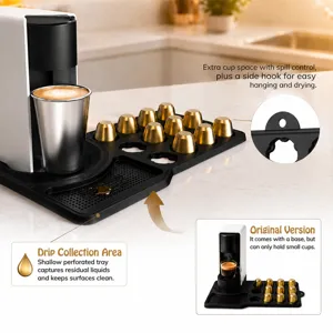 Silicone coffee machine base mat with capsule holder and drip tray for home kitchen use.