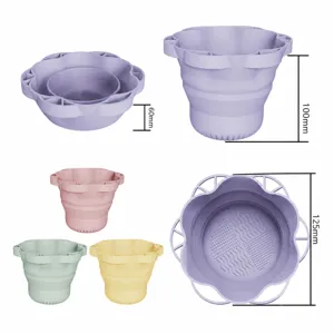 Foldable silicone makeup brush cleaner bowl multi-color portable washing tool for cosmetics.