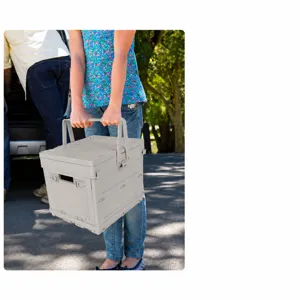 Caja de almacenamiento plegable para acampar al aire libre con asas gris portátil