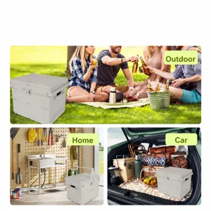 Caja de almacenamiento plegable para camping, contenedor multifuncional apertura lateral.