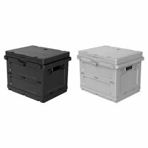 Caja de almacenamiento plegable para camping al aire libre con apertura lateral y mesa de maletero.