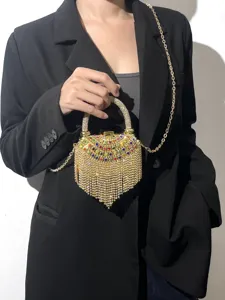 Wunderschöne Strass Abendtasche mit Fransen und Kette für festliche Damen Partykleider.
