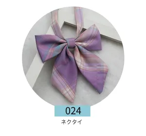 Japanese style JK uniform plaid bow tie, purple pink gradient fabric collar ribbon item.