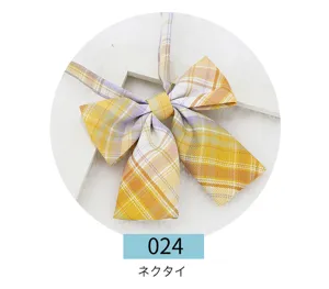 Yellow purple plaid JK uniform bow tie, Japanese style school cute ribbon necktie accessory.
