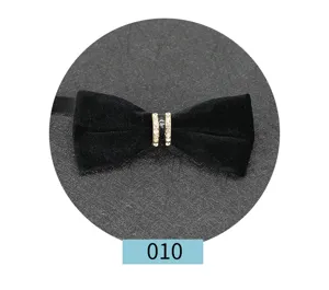 Noeud papillon en velours noir avec anneau central en strass pour hommes costume mariage