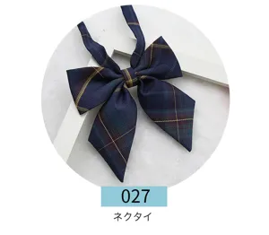 Japanese style JK uniform plaid bow tie dark blue pointed collar necktie accessory