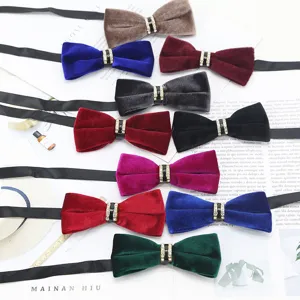 Nœud Papillon en Velou pour Homme Mariage d'Affaires Orné de Strass Couleur Unie Nœud Papillon Réglable Vêtement Formel
