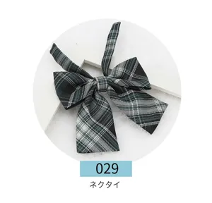 JK plaid bow tie for women, Japanese school uniform necktie with green tartan pattern.