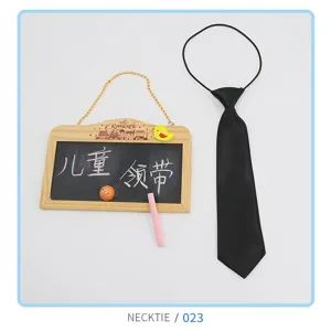 Kids black necktie with elastic band, cute formal neckwear for baby boys and girls daily wear.