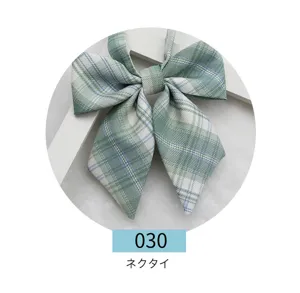 Green plaid JK uniform bow tie detail, pre-tied sailor collar necktie for cosplay daily wear.