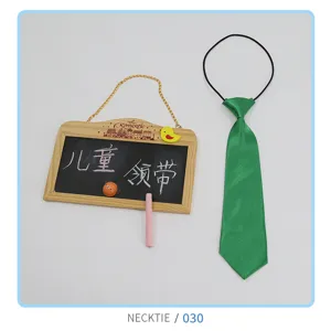 Green children necktie with elastic band, cute and stylish silk tie for kids daily wear.