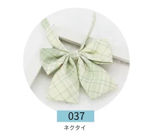 Green plaid JK uniform bow tie, Japanese style cute necktie for women daily campus wear.